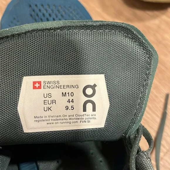 On Running Blue and Green Athletic Shoes with Cloud Cushioning - Picture 4 of 6